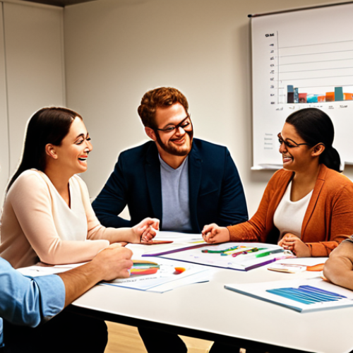 **Image:** A diverse group of people collaborating around a table covered in data charts and graphs, some smiling thoughtfully, others engaged in discussion. Soft, warm lighting. Emphasis on collaboration and data-driven decision-making.