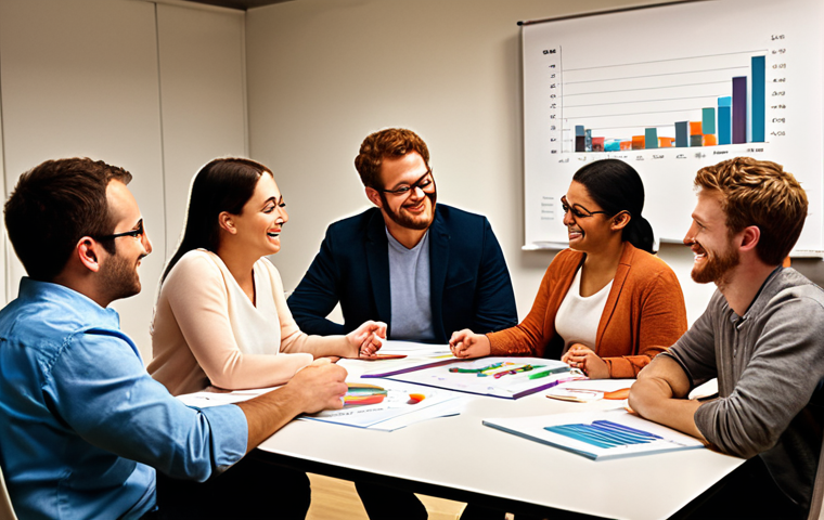 **Image:** A diverse group of people collaborating around a table covered in data charts and graphs, some smiling thoughtfully, others engaged in discussion. Soft, warm lighting. Emphasis on collaboration and data-driven decision-making.