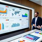 A diverse team of professional social impact researchers, fully clothed in modest business attire, gathered around a large interactive holographic display in a modern, well-lit data analysis center. The display shows a seamless fusion of quantitative data visualizations like dynamic charts and graphs, alongside flowing, abstract visual representations of positive human stories and community impact. They are pointing and discussing, demonstrating collaborative analysis. Perfect anatomy, correct proportions, natural pose, well-formed hands, proper finger count, natural body proportions, professional photography, high quality, safe for work, appropriate content, family-friendly.
