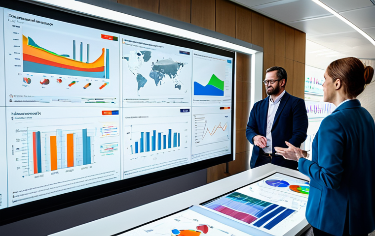 A diverse team of professional social impact researchers, fully clothed in modest business attire, gathered around a large interactive holographic display in a modern, well-lit data analysis center. The display shows a seamless fusion of quantitative data visualizations like dynamic charts and graphs, alongside flowing, abstract visual representations of positive human stories and community impact. They are pointing and discussing, demonstrating collaborative analysis. Perfect anatomy, correct proportions, natural pose, well-formed hands, proper finger count, natural body proportions, professional photography, high quality, safe for work, appropriate content, family-friendly.